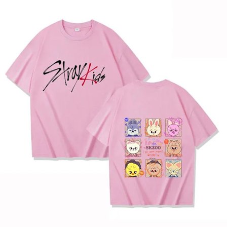 Hot 2025 Ny Stray Kids Trykk Dame T-skjorte Herre Mote Kortermet Casual Sommer Dame Topper T-skjorter L45-rosa