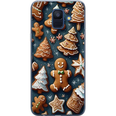 Samsung Galaxy A6 (2018) Genomskinligt Skal Pepparkakor formade som granar, gubbar och stjärnor dekorerade med glasyr i ett mysigt vintermönster som