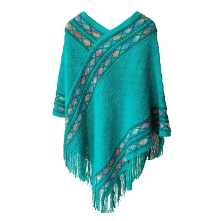 Mongolian Poncho Rhombic Stripe Tupsuhuivi PEACOCK BLUE