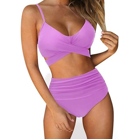 Dame Criss Cross Push Up Badedrakt Topper Magekontroll Halter Bikini Høy Livet Badetøy Todelt