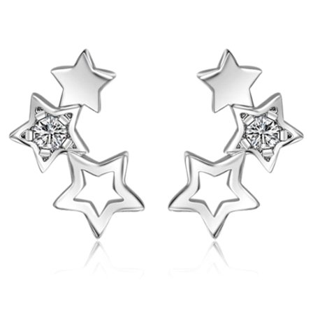 Silver Cubic Zirconia Triple Star Stud Earrings