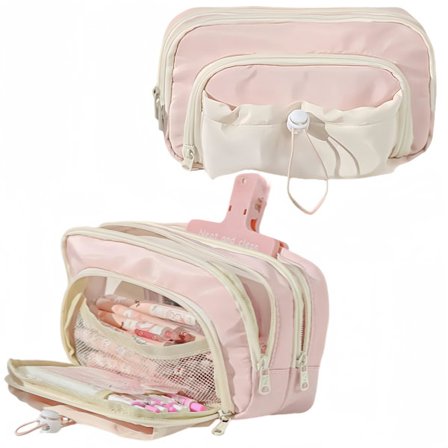 Rosa Pennfodral, Pennfodral med Stor Kapacitet och Dragsko med Stor Öppning - Söt Estetisk Skolorganisatör