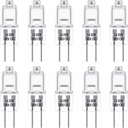 10-pack halogenlampor G4, 12V 20W, Varmvit 3000K, 350LM, Dimbar