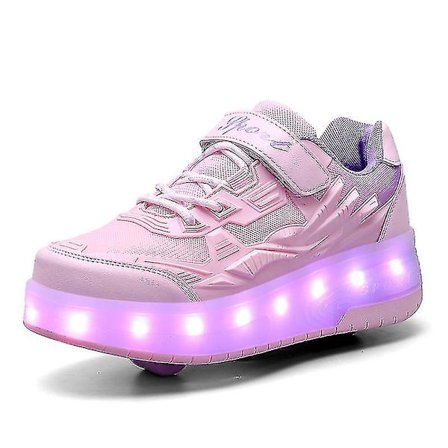 Childrens Sneakers Dubbelhjulsskor Led Light Skor Q7-yky Pink 33