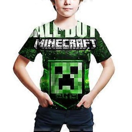 Minecraft Spil Sommer T-shirt Børn Kortærmet Casual Tee Shirt 3D Printet Rundhals Toppe til 6-14 År (11-12 År D)