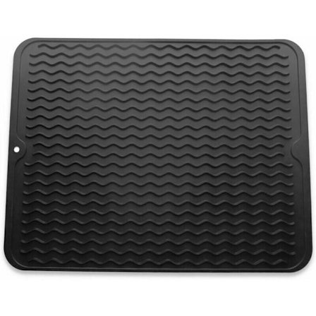 Silikoneunderlag til opvask, miljøvenlig, varmebestandig, skridsikker, til tørring, (sort, stor)