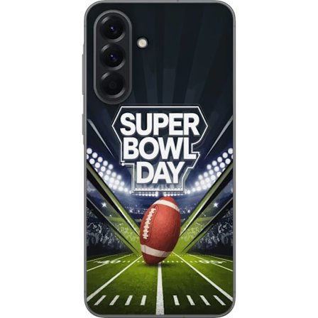 Yhteensopiva Puhelinkuori Samsung Galaxy A56 Super Bowl Day juliste, jossa amerikkalainen jalkapallo valaistuksella varustetulla areenalla dramaattise