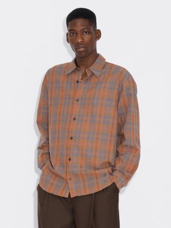Holzweiler Elja Check Shirt - Orange Check - Men's - XL