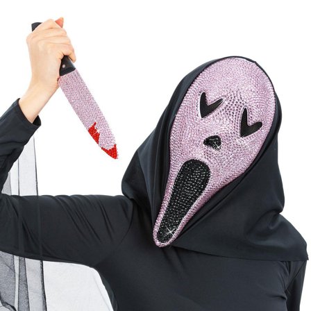 Ghostface Mask & Kniv med Strass