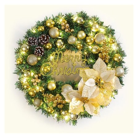 Julkrans med LED-lampor, 40 cm konstgjorda tallkottar dörrdekoration för öppen spis, trappor, ytterdörr