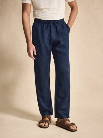 John Henric Men's Pantalon à Cordon Bleu Marine Lin Size S