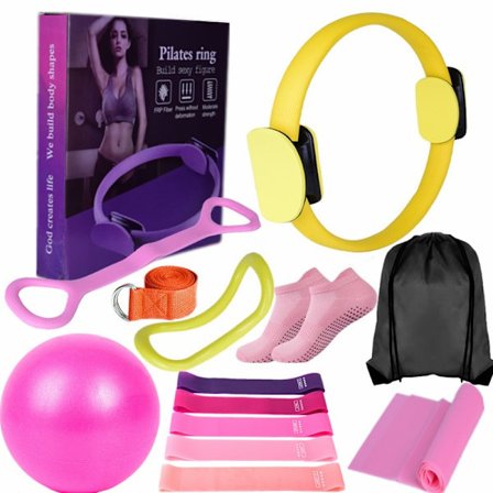 Pilates Treningssett 13-deler – Pilates Ring Magic Circle med Ball, Motstandsbånd & Veske