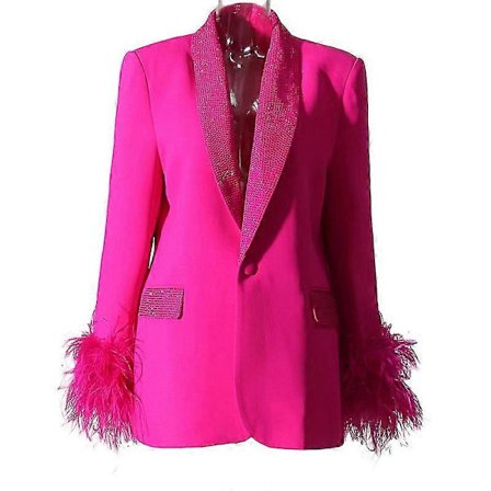 Langermet blazerjakke for kvinner, åpen front, kontorjakke, rosa