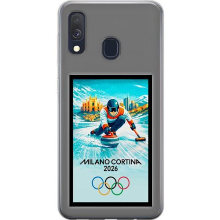Yhteensopiva Puhelinkuori Samsung Galaxy A40 Jääkiekkoilukuva, jossa pelaajat liikkuvat jäällä, Milano Cortina 2026, Milanin maamerkit ja olympialaist