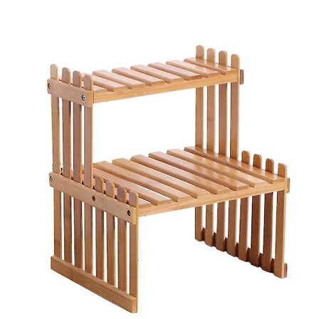 2-vånings bambuväxtstativ hylla, skrivbord blomkrukahållare för inomhus utomhus hem, 27x21x30cm