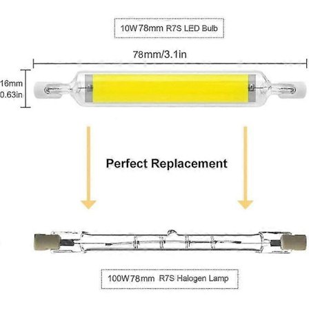 2-pak 10W 78mm R7S LED-pære Dæmpbar Kold Hvid 6000-6500K 100W Halogen J78 Udskiftning, Dobbelt Endet R7S Base Rør, 360 Strålevinkel, (FMY)