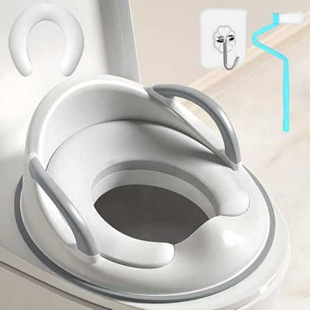 Børnetoiletsæde med ryglæn, håndtag og pude til babyer 1-5 år, kompatibel med standardtoiletter