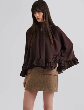 Malina Esti Chiffon Cape Blouse - Brown - M