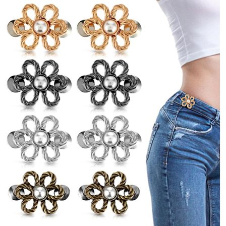 8 stk. Aftagelige Livvidde-strammesystemer, Justerbare Jeans-knapper, Buks-klips til at stramme Livvidden, Dekorative Knapper uden Syning