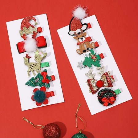 5pcs/Set Snowman Christmas Tree Santa Claus Hairpin Cartoon Charms Duckbill Hair Clips for Women Girls Kids Xmas Party Headdress