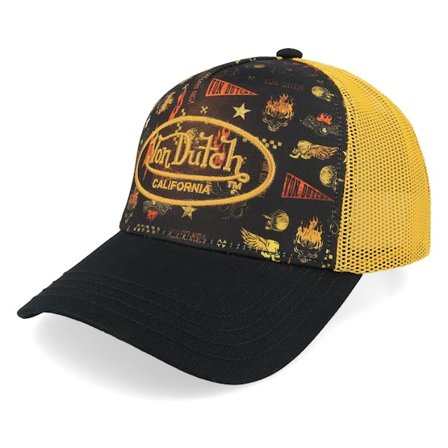 Von Dutch - Schwarz trucker Cap - Sublimatino Black/Yellow A-Frame Trucker @ Hatstore