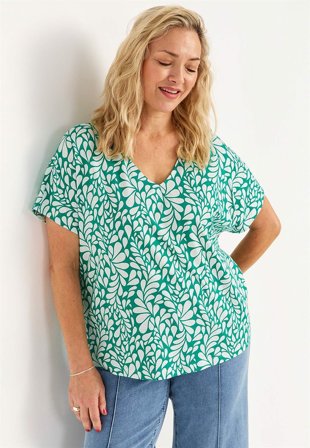 Cellbes of Sweden - Jerseytop med korte ærmer i grøn/mønstret til damer i størrelse 42/44