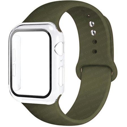 Etui + Rem for Apple Watch Band 44mm 40mm 38mm 42mm Silikonarmbånd med PC-skjermbeskytterdeksel iWatch 3 4 5 6 SE