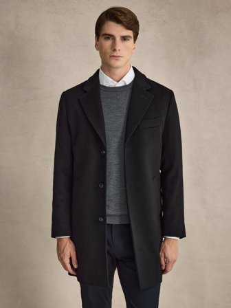 John Henric Men's Schwarzer Mantel Size 48