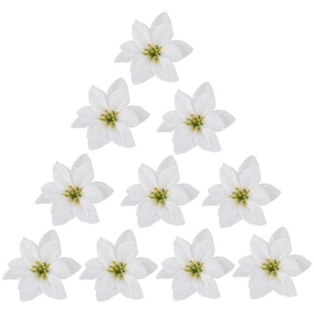 10 kpl Tekokukat Tekojoulukukka Poinsettia Glitter Koriste (Valkoinen)