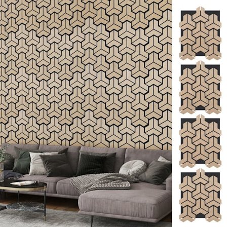 Pakke med 4 Lydisolerende Paneler til Uregelmæssige Vægge 83x65cm COSTWAY-9 Træplader-Selvklæbende-til Vægge/Loft i Studio