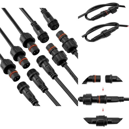 2-benet elektrisk stik IP65 vandtæt med stik 2-benet stik 2-benet forlængerledning til lyskæder LED-lysstriber - 5 par