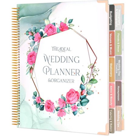 Bryllups-planlegger med 176 sider for bruden - Forlovelsesgave, planleggingsnotatbok med klistremerker, sjekklister, lommer og kalendere - 