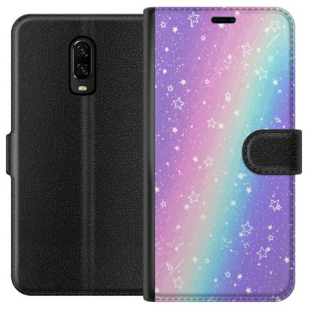 Kompatibelt Lommeboketui til OnePlus 6T Rainbow-farget pastellbakgrunn med hvite stjerner og gnistrende prikker i myk overgang