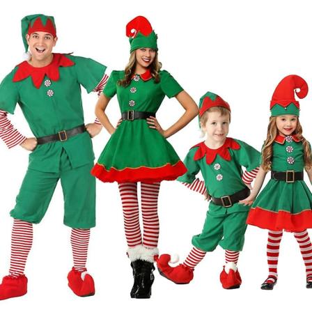 Jul Familie Matchende Tøj Dreng Pige Elf Jule Tøj Sæt Voksen Grøn Rød Fest Toppe Bukser Hat Bælte Outfit Cosplay Kostume[HK] Voksen Størrelse 170 y 