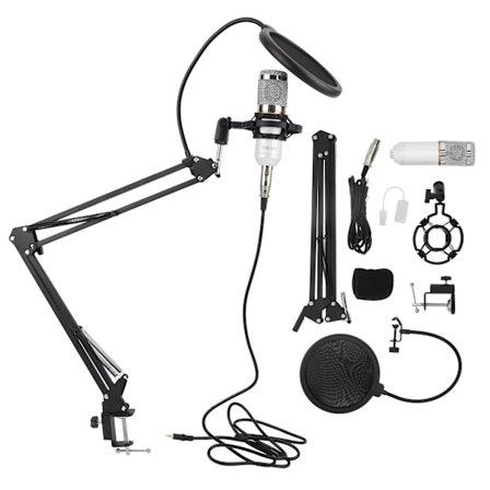 Kondensatormikrofonsæt USB med fleksibel arm BM800 til PC Desktop Notebook Computer (Hvid Sølv)
