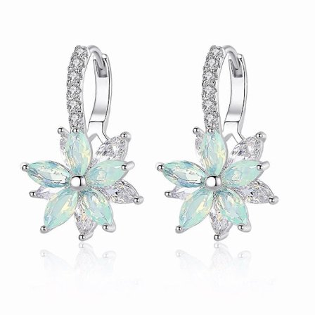 Örhängen dam Silverörhängen med blomma Cubic Zirconia Kristall Clip-on örhängen för kvinnor flickor 3A Zirkon örhängen eleganta damörhängen