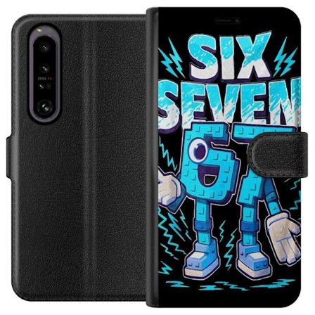Kompatibelt Lommeboketui til Sony Sony Xperia 1 IV Lekende blå illustrasjon med tallene Six Seven i retro arkadestil med kraftig typografi og grafisk