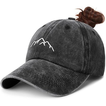 Baseballkasket med hestehale til kvinder - Vasket baseballkasket til kvinder, bomuld, vintage, høj knold, hestehale, broderi, klassisk justerbar 