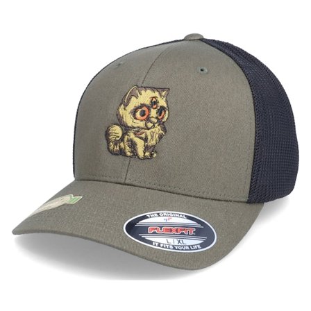 Iconic - Verde flexfit Cappellino - Three Eyed Kitty Olive/Black Trucker Mesh Flexfit @ Hatstore