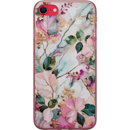 Yhteensopiva Puhelinkuori Apple iPhone 8 Abstrakti marmorikuvio kukilla, lehdillä ja kultaisilla yksityiskohdilla pehmeissä pastellisävyissä