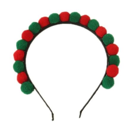 Julepompom-hovedbånd, jule-scrunchie-pompom-hovedbånd, hovedbeklædning, rød og grøn
