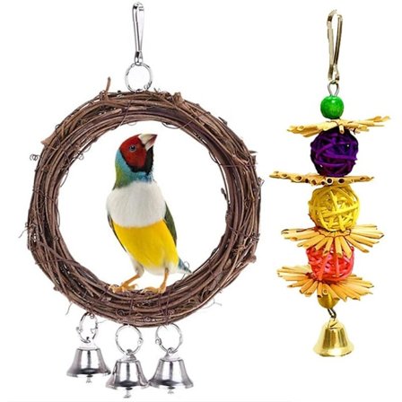 2 stk. kæledyrsfugl papegøjesving hængende legetøj naturligt bomuld parakit ara sving bomuldsreb farverige undulatbur