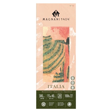 Magnani Akvarellblock Italia 100% Bomull 300g Fin Gräng 15x40 cm 20 ark