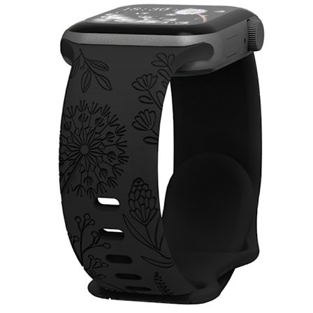 Sopii iwatchS9 876SE Apple Watch -rannekorulle, kohokuvioitu pieni ruusu silikoni Ruusu - musta