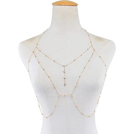 Bikini BH Kroppskedja Guld Kristall Kopparpärlor Kroppskedja Bröstkedja Underkläder Halsband Nattklubbsaccessoarer Smycken Justerbar För Kvinnor Och G
