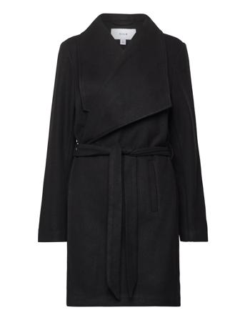 Vicooley Collar Belt Coat - Noos Vila Black