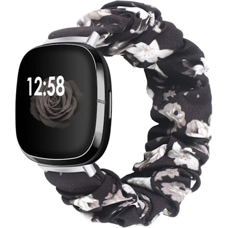 Armband kompatibelt med Fitbit Sense / Versa 3, armband för kvinnor Svart/Grå Blommig