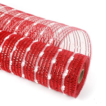 Rød dekorativt nettbånd 10 tommer x 30 fot, nettbånd med metallisk, metallfolie