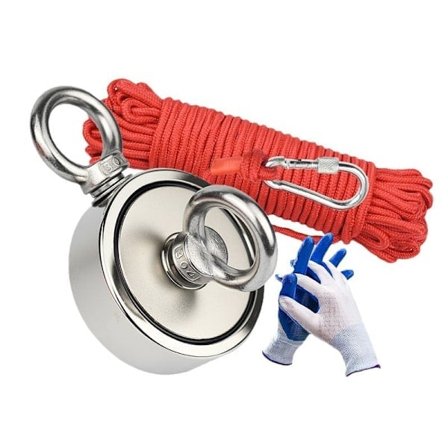 Magnetisk fiskemagnet 300 kg trekkraft, neodym rund magnet med dobbeltsidig ring for vannredning