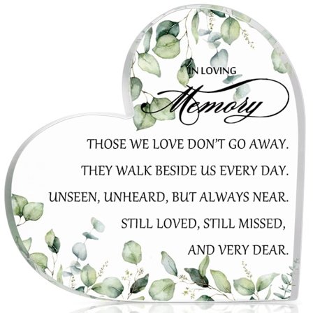 Muistolahja Osanotto Sydän Kyltti Akryylitaulu Koristeellinen Opaste Luonnon inspiroima Vihreät Lehdet Tyyli